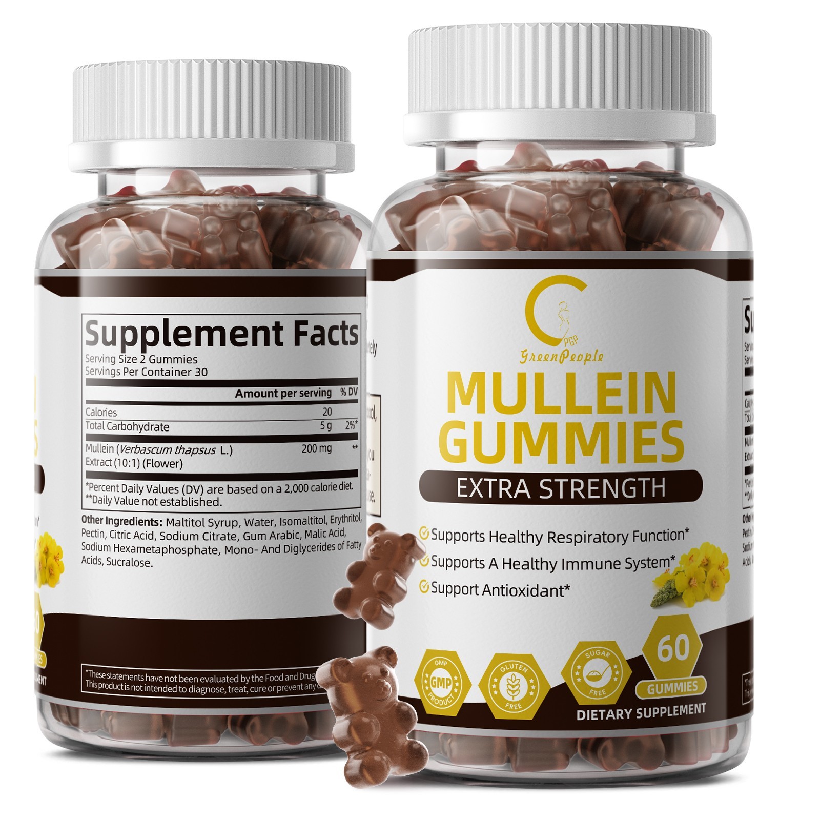 100% Natural Mullein Leaf Gummies Extra Strength Detox Cleanse Lung Health 60pcs