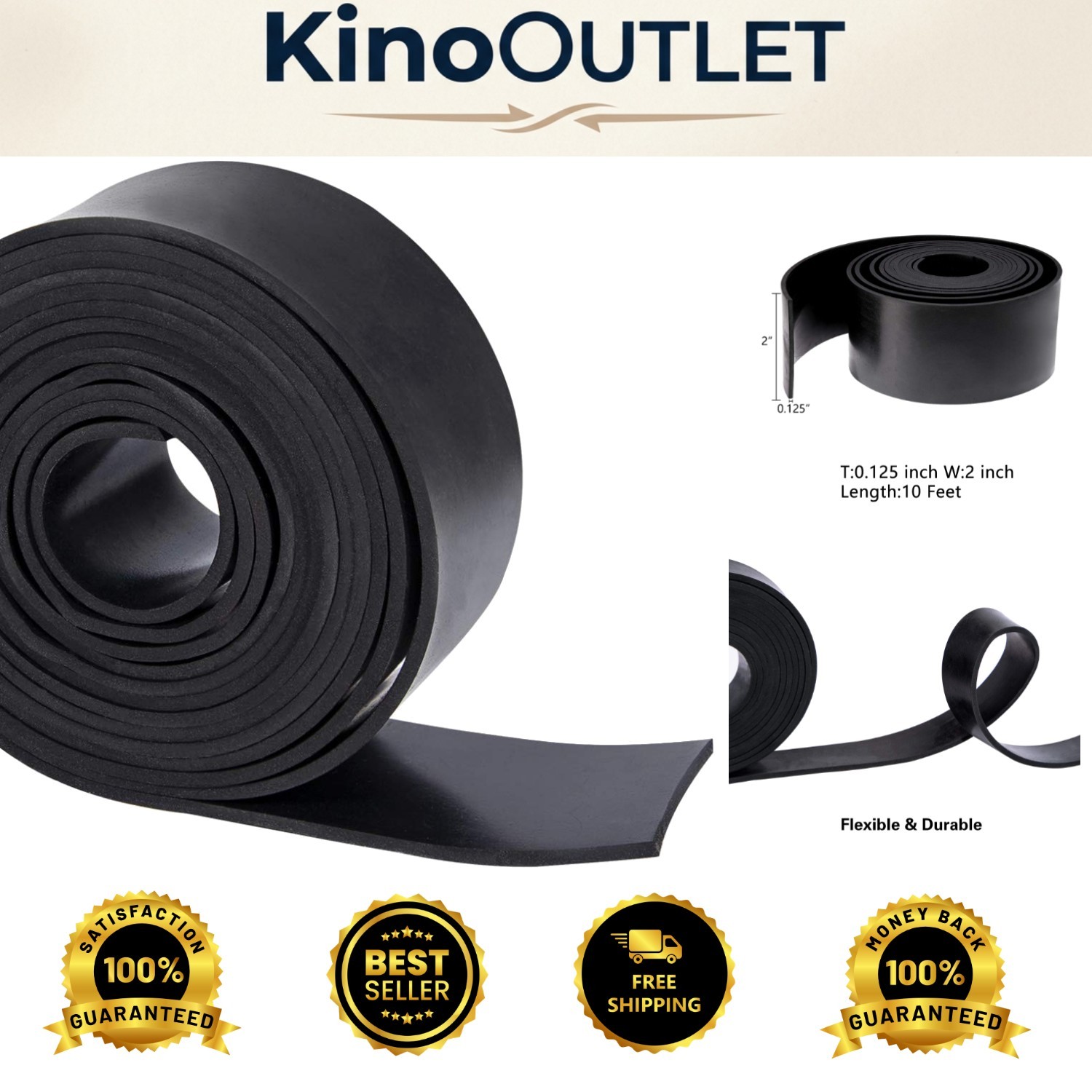 Solid Neoprene Rubber Strips 2” Wide x 10′ Long – Durable DIY Sealing