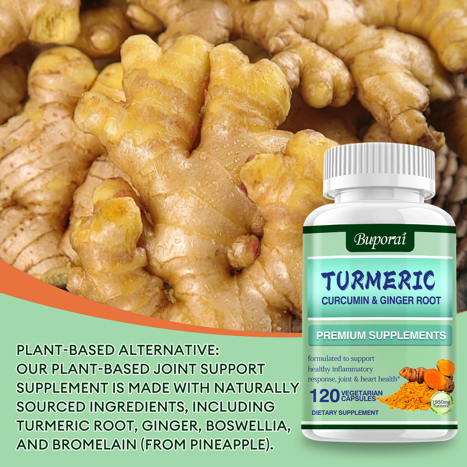 Turmeric Curcumin & Ginger Root Premium Supplements – Joint and Heart Health