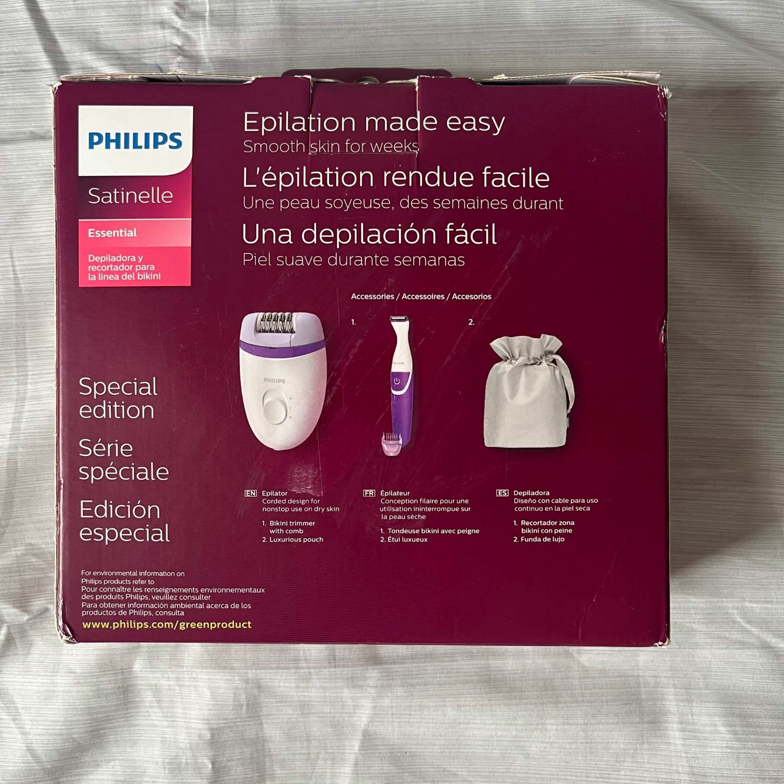 Philips Satinelle Essential – Compact Hair Removal Epilator with Bikini Trimmer