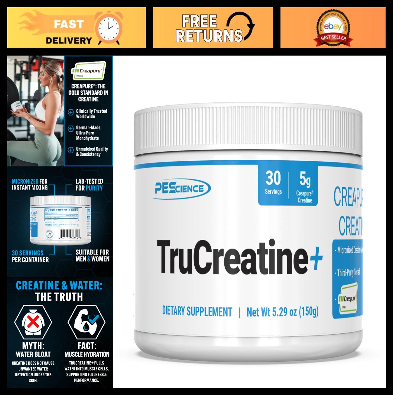 Creatine Monohydrate Powder, 30 Servings, Unflavored | Micronized for Muscle Gro