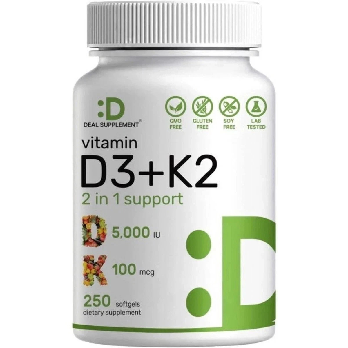 D3 K2 5000IU Softgels – 2-in-1 Bone & Heart Health Support, 250 Count