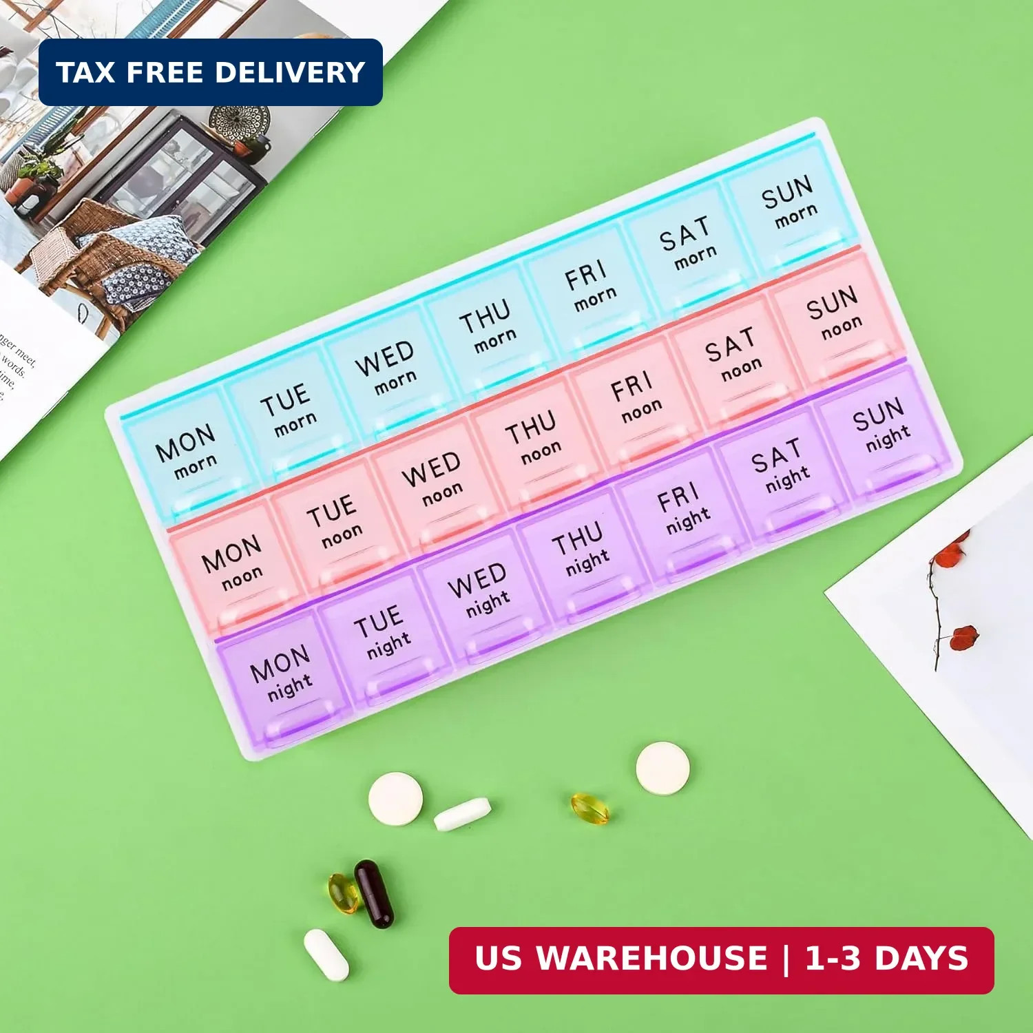 Large Weekly Pill Organizer 3 Times A Day,Travel Pill Cases ，Moisture-Proof 7 Da