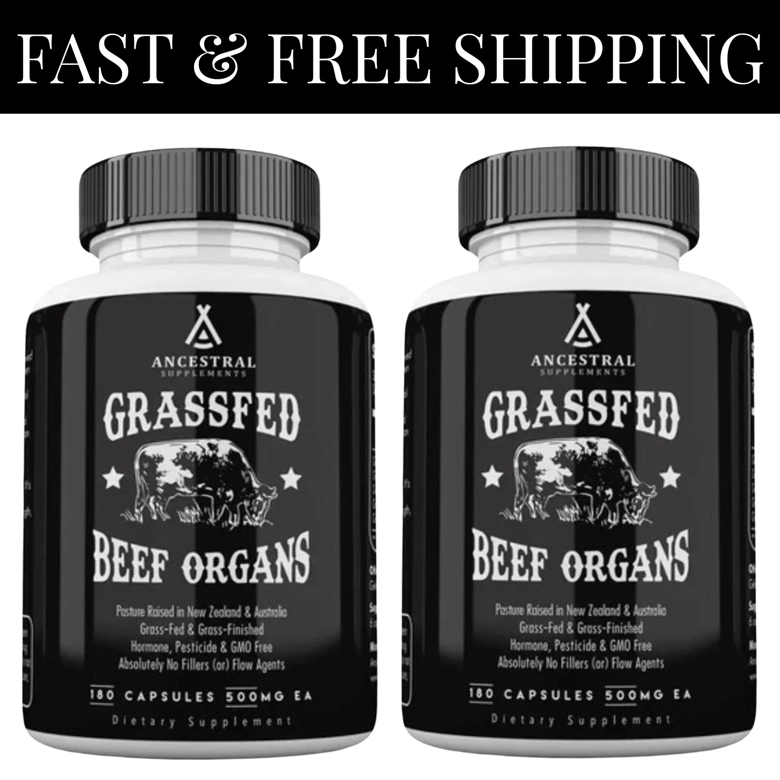 2(PACK) Ancestral Supplements Fed Grass Beef Organ Supplement – 180 Softgels US