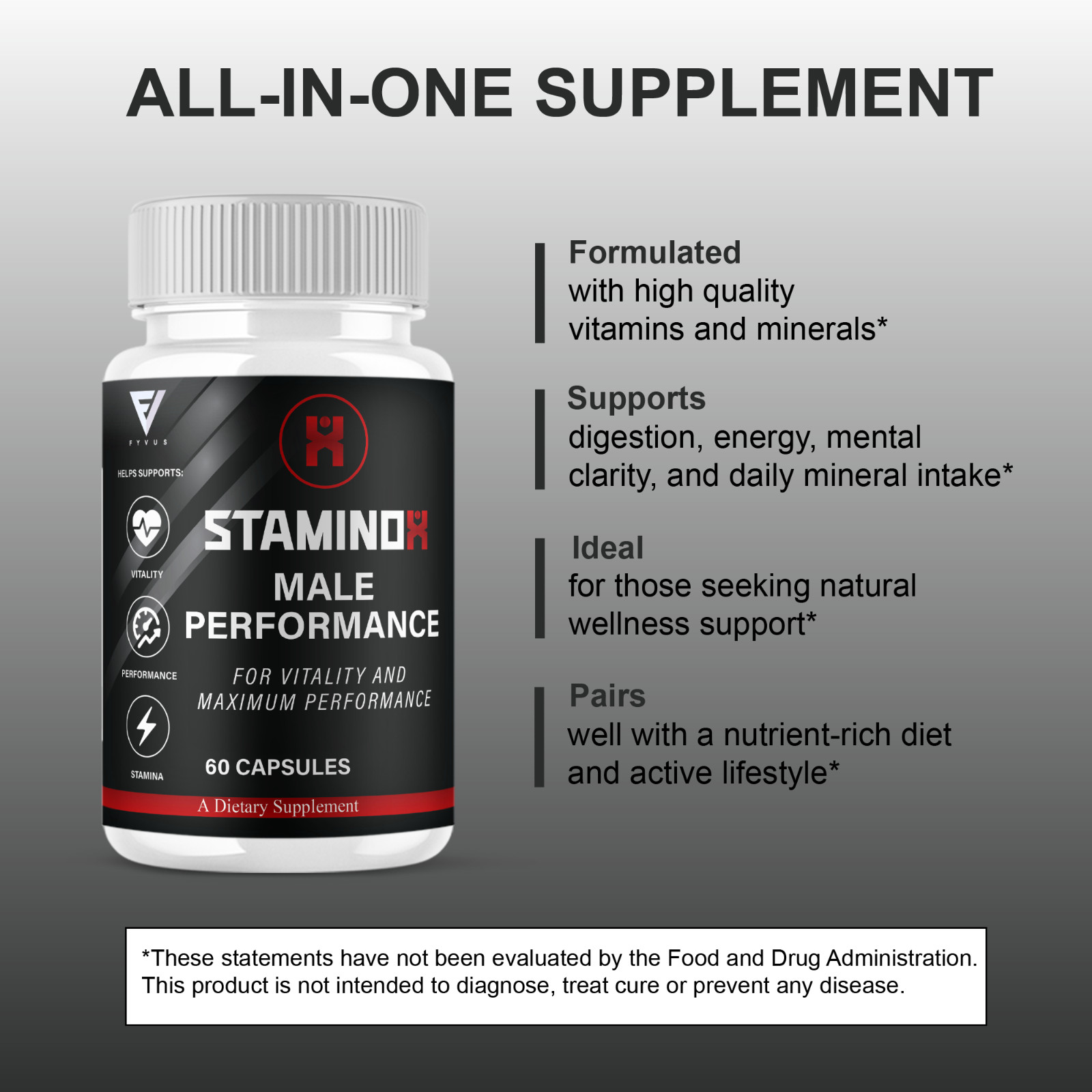 Staminox Premium Performance Supplement, Staminox Pills (60 Capsules)