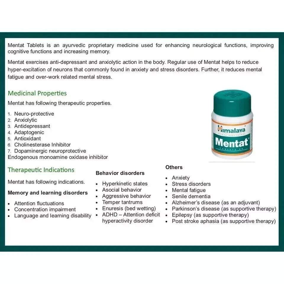 🌿 Himalaya Mentat Tablets, Pack of 10 x 60 Tablets | Memory Support |Free Ship
