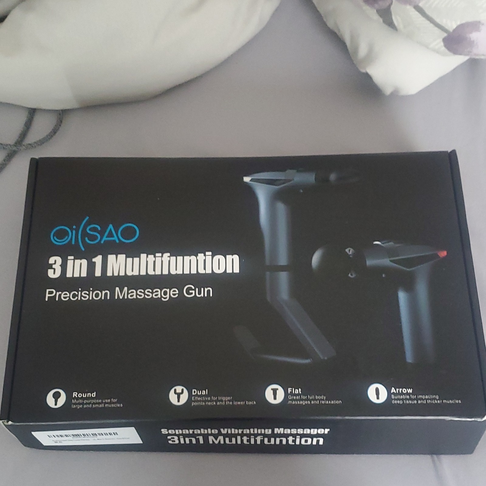 oilsao SL-887 3-in-1 Cordless Massage Gun, Rechargeable 4 Heads USB-C Black