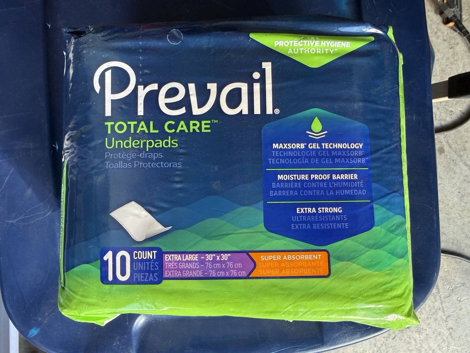Prevail Total Care Underpads 30” x 30” Extra Large Super Absorbent 10 Count
