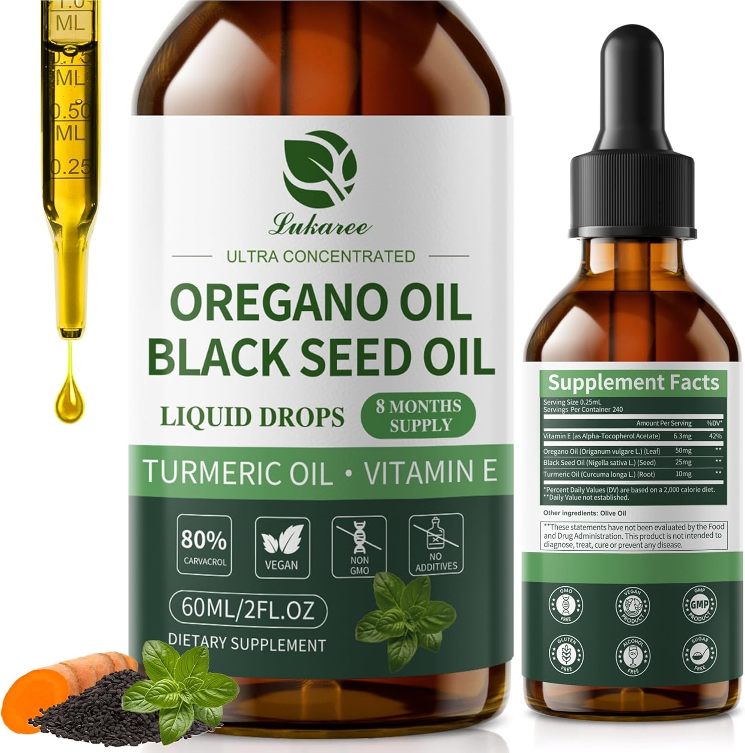 Oil of Oregano Drops 2oz – 80% Carvacrol with Black Seed & Turmeric – Immune