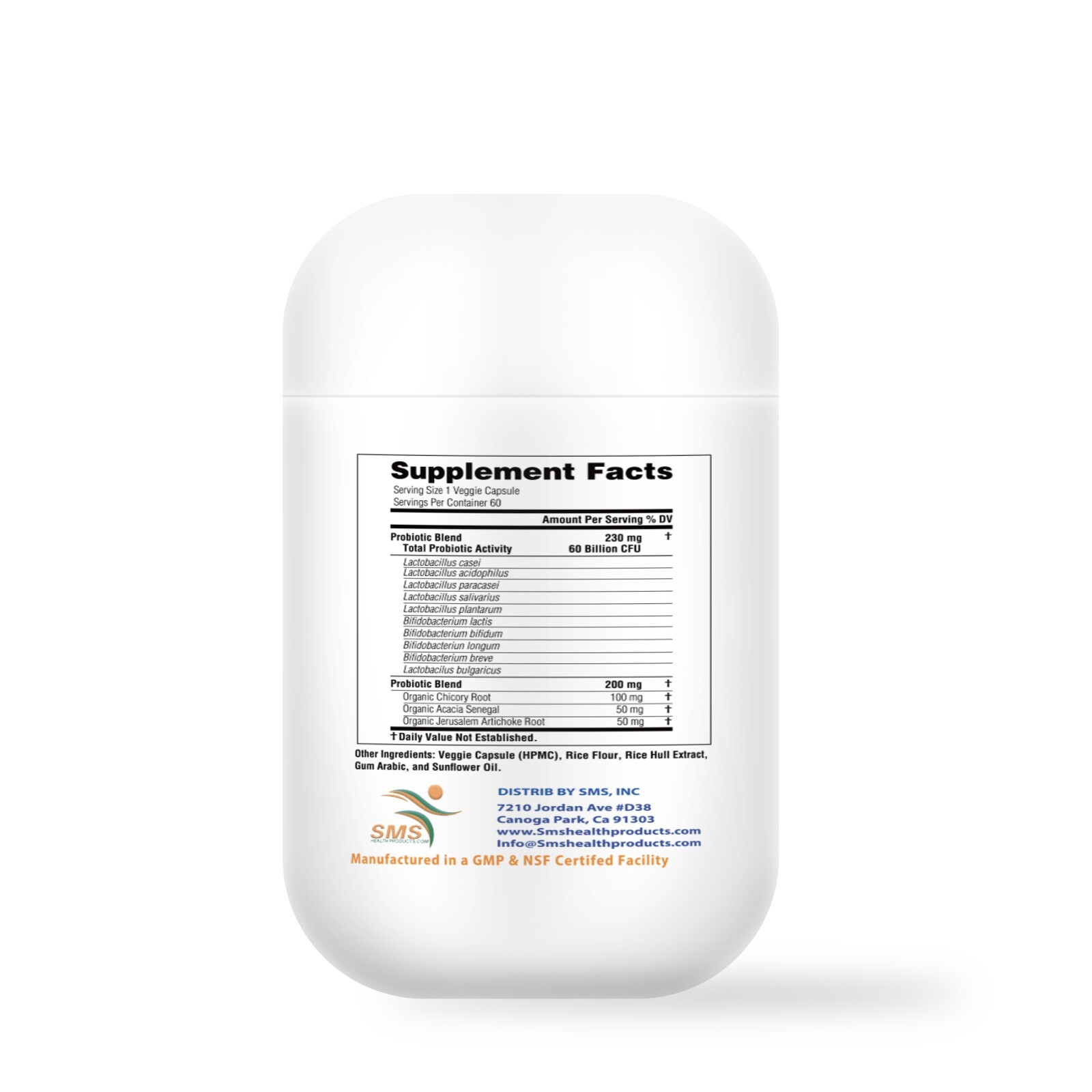 60 Billion Probiotic 60 Capsules Prebiotics Blend Support Gut & Digestive Health