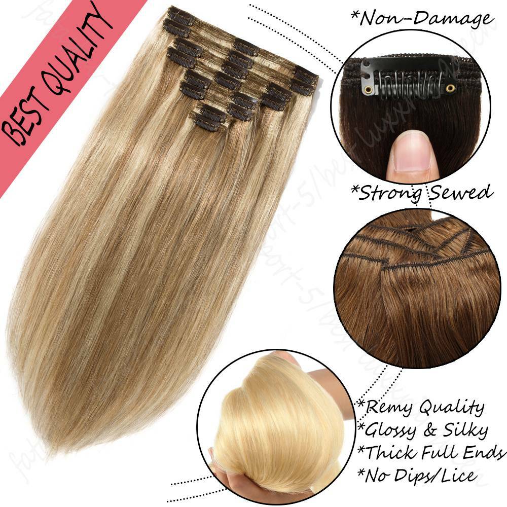 Extra Thick 150g+ Double Weft Clip In Human Hair Extensions Full Head 10-24 Inch