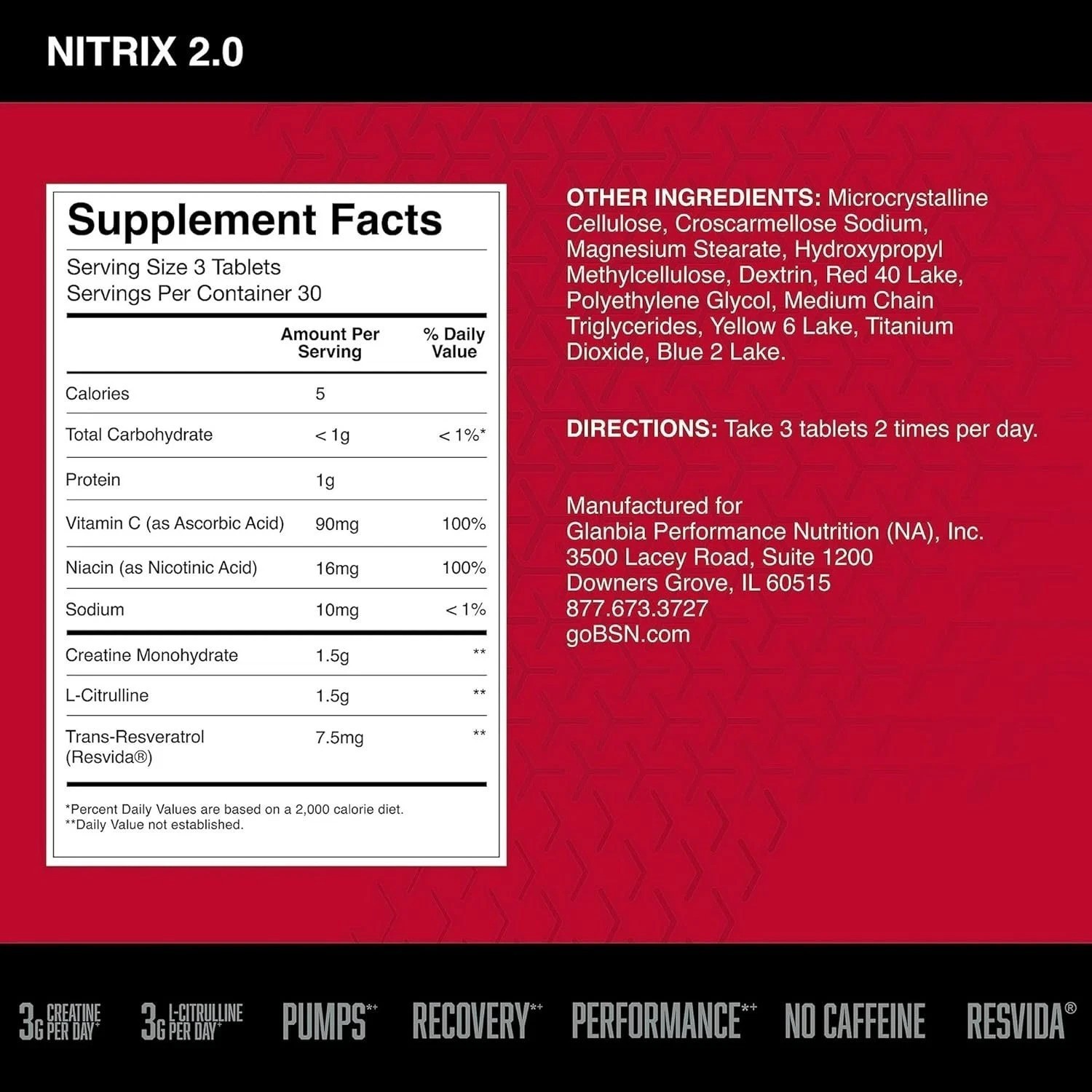 NITRIX 2.0: Nitric Oxide & Creatine Tablets – 90 Count for Enhanced Performance