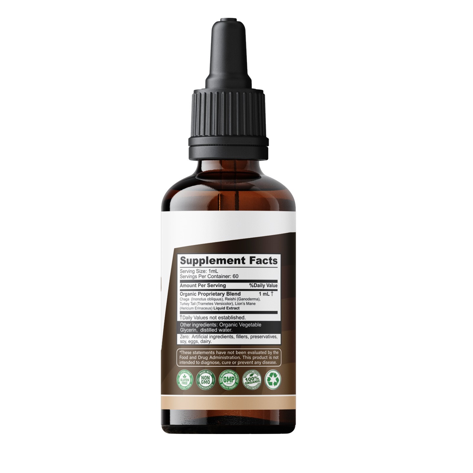 Mushroom Complex Extract Organic Non GMO Tincture Herbal Liquid Drops 6 Fl Oz
