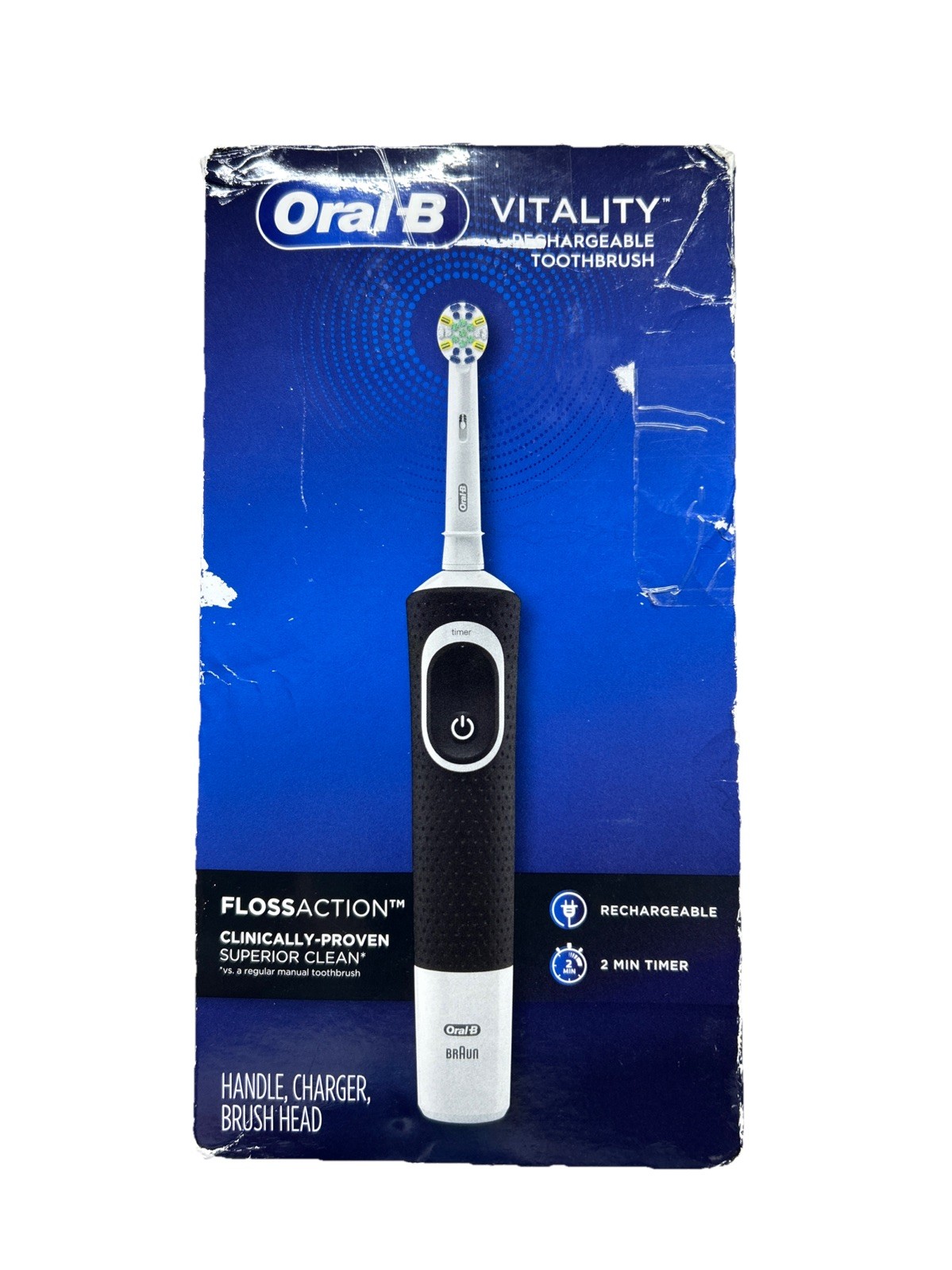 Oral-B Vitality Rechargeable Toothbrush Black Handle, Charger, Brushed Electric