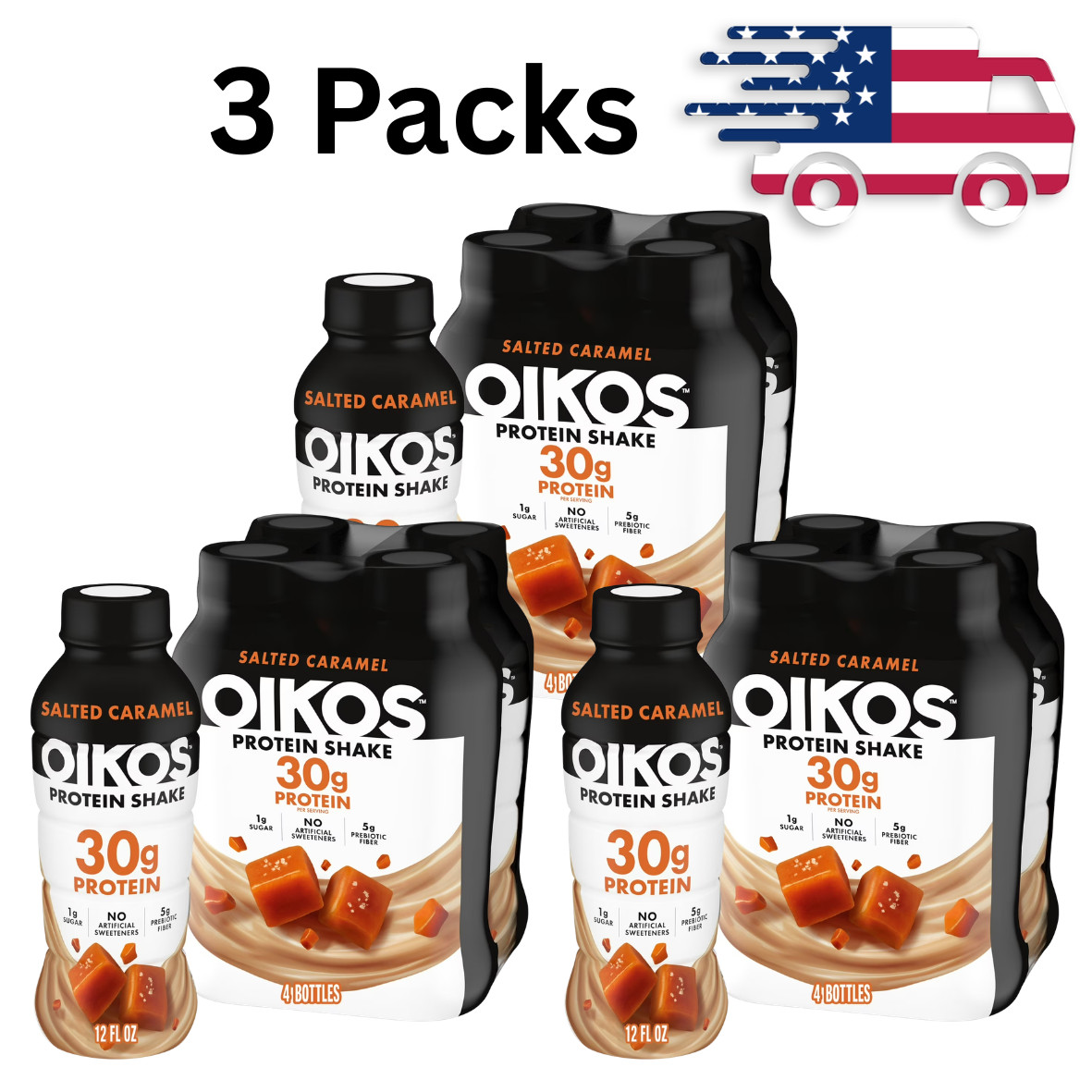 Oikos Protein Shake, Shelf Stable, Salted Caramel, 30g Protein, 12 fl oz, 12 Ct