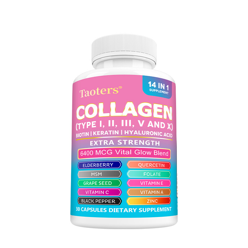 Collagen Capsules Peptides Types I, II, III, V & X 64,000 MCG Biotin