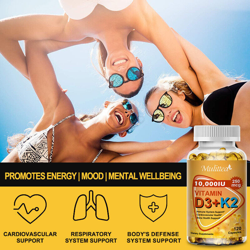 Vitamin K2 (MK7) with D3 10,000 IU Supplement, BioPerine Capsules, Immune Health