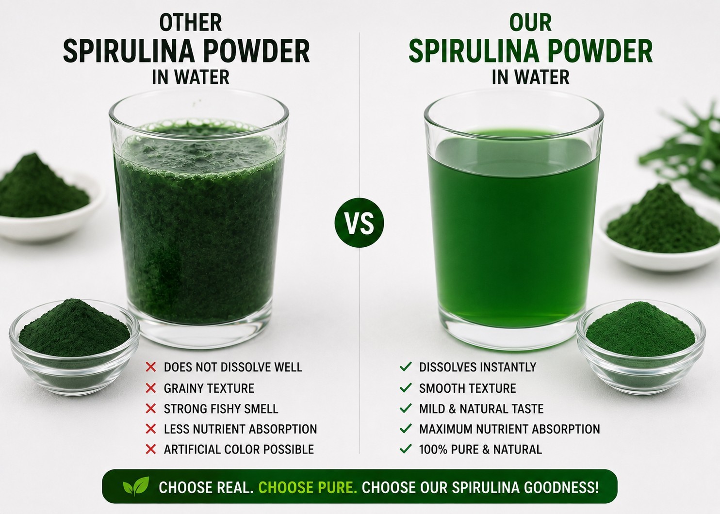 100% Pure Spirulina Powder 1000 g (2.2LB) GMO-Free, Kosher, Non-Irradiated