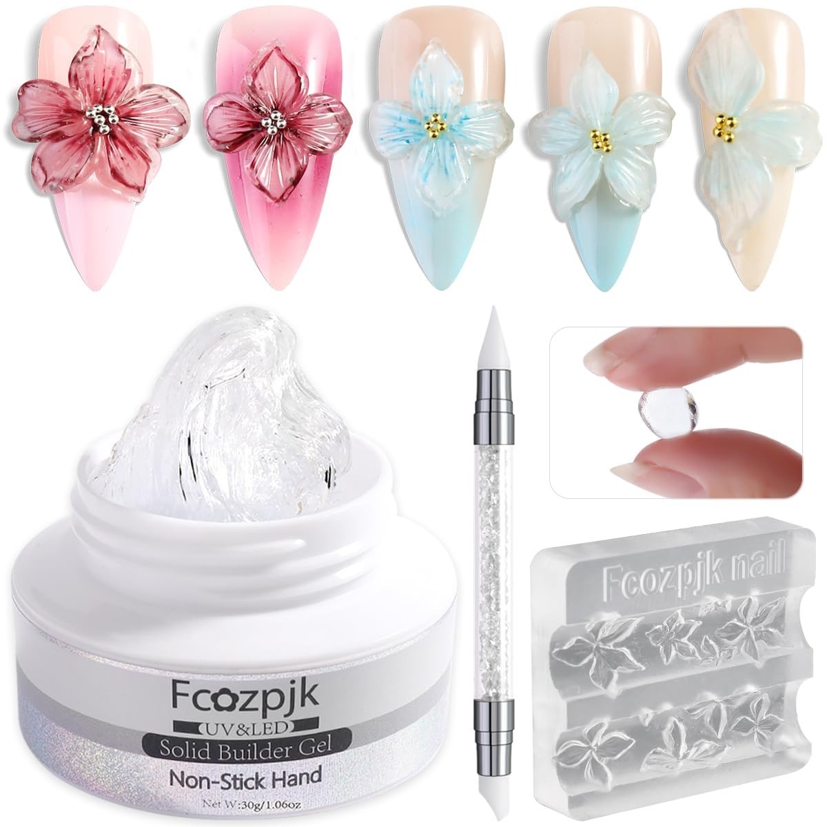 Fcozpjk Clear Solid Builder Gel For Nails, 30g Hard Gel for Nails with Silicone