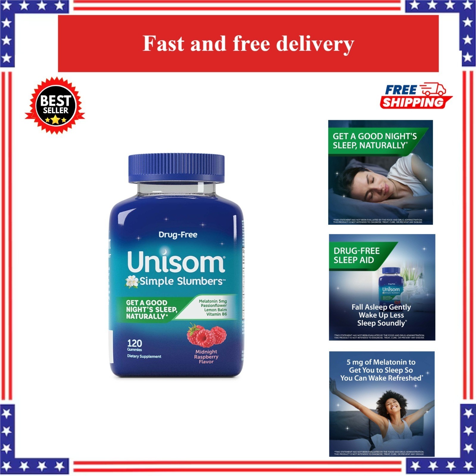 Unisom Drug-Free Sleep Aid Gummies 5mg Melatonin 120 Count