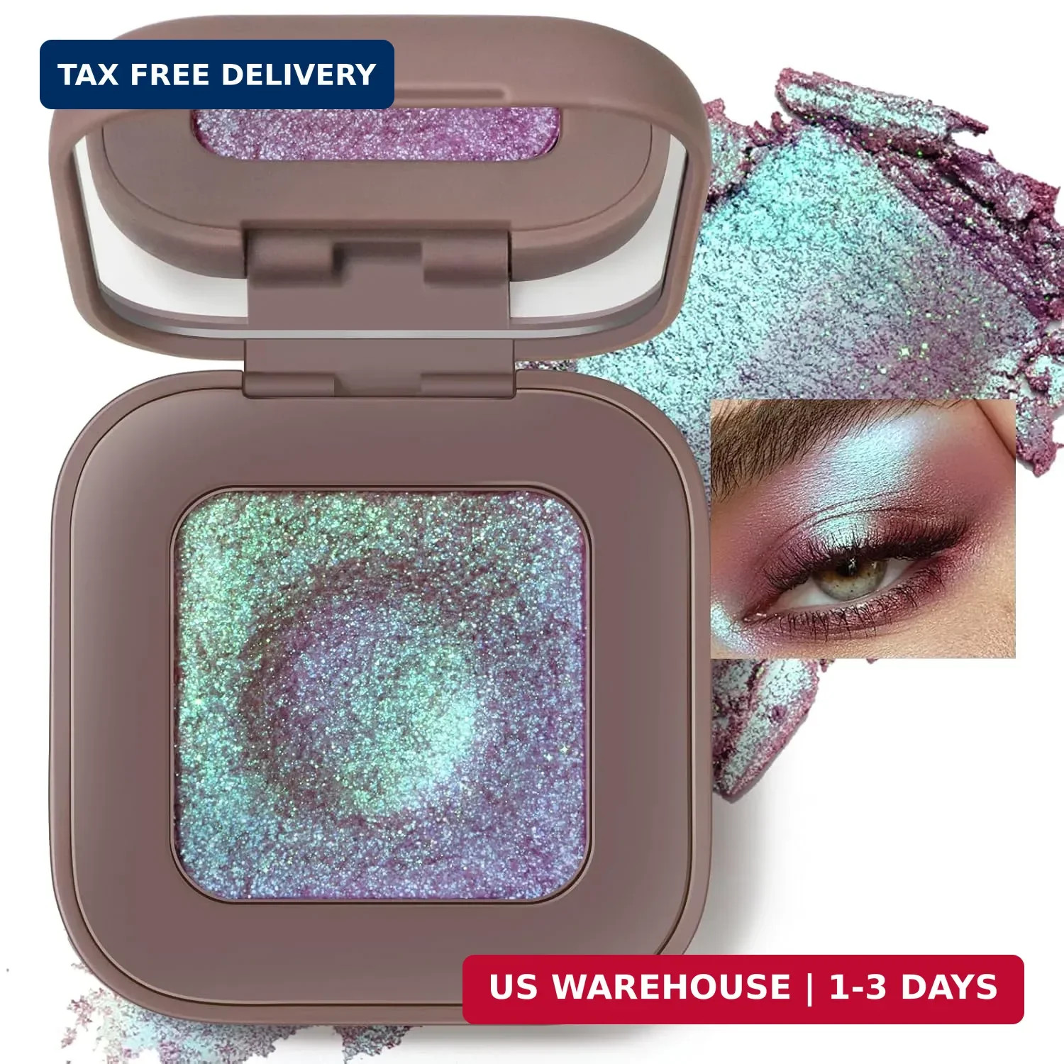 Noerrors Duochrome Plum Mauve Green Blue Glitter Eyeshadow Palette, Holographic