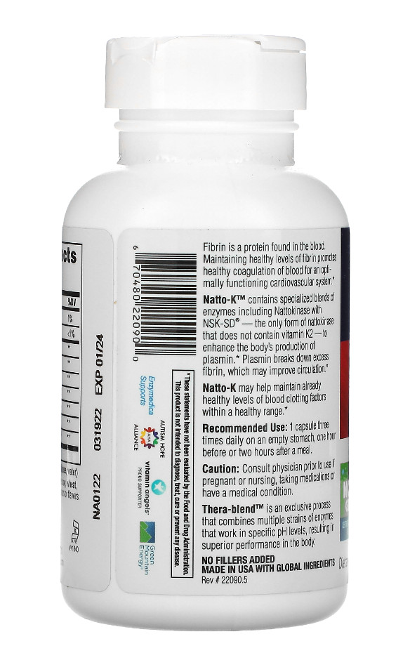 Enzymedica Natto-K 90 Capsules, Enhances Circulation, Heart Health Support