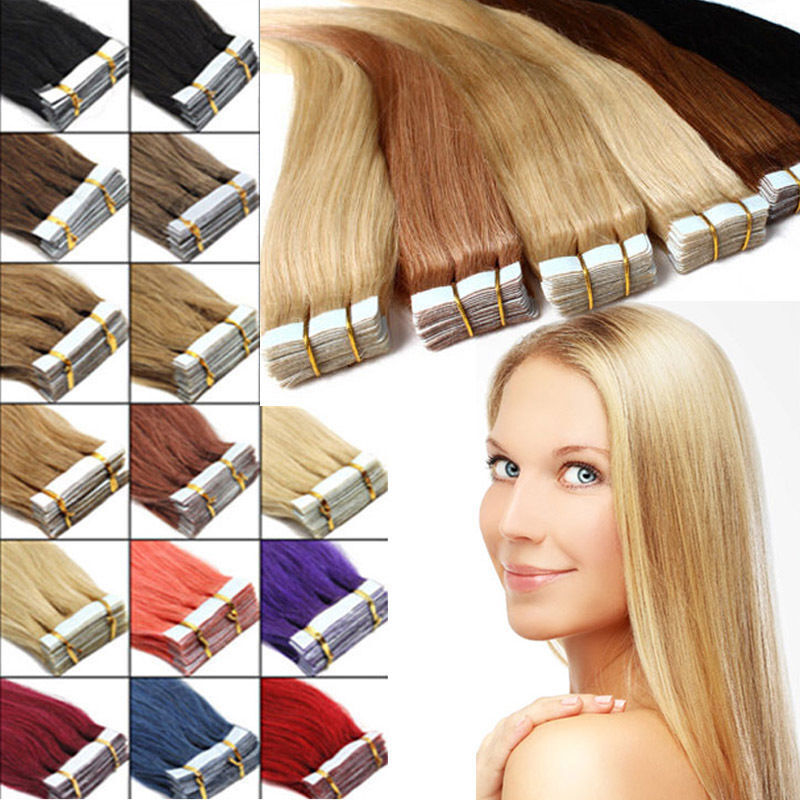 Women 10A 100% Virgin Remy Human Hair Extension 16-24in Tape in Grade Weft 20pcs