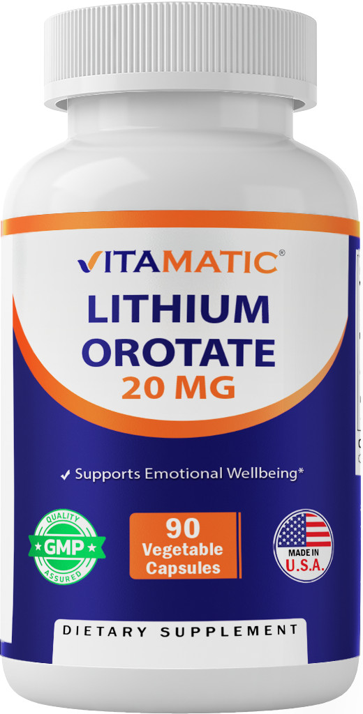 Vitamatic Lithium Orotate 20mg, 90 Capsules – Veggie Caps, Non-GMO, Gluten Free