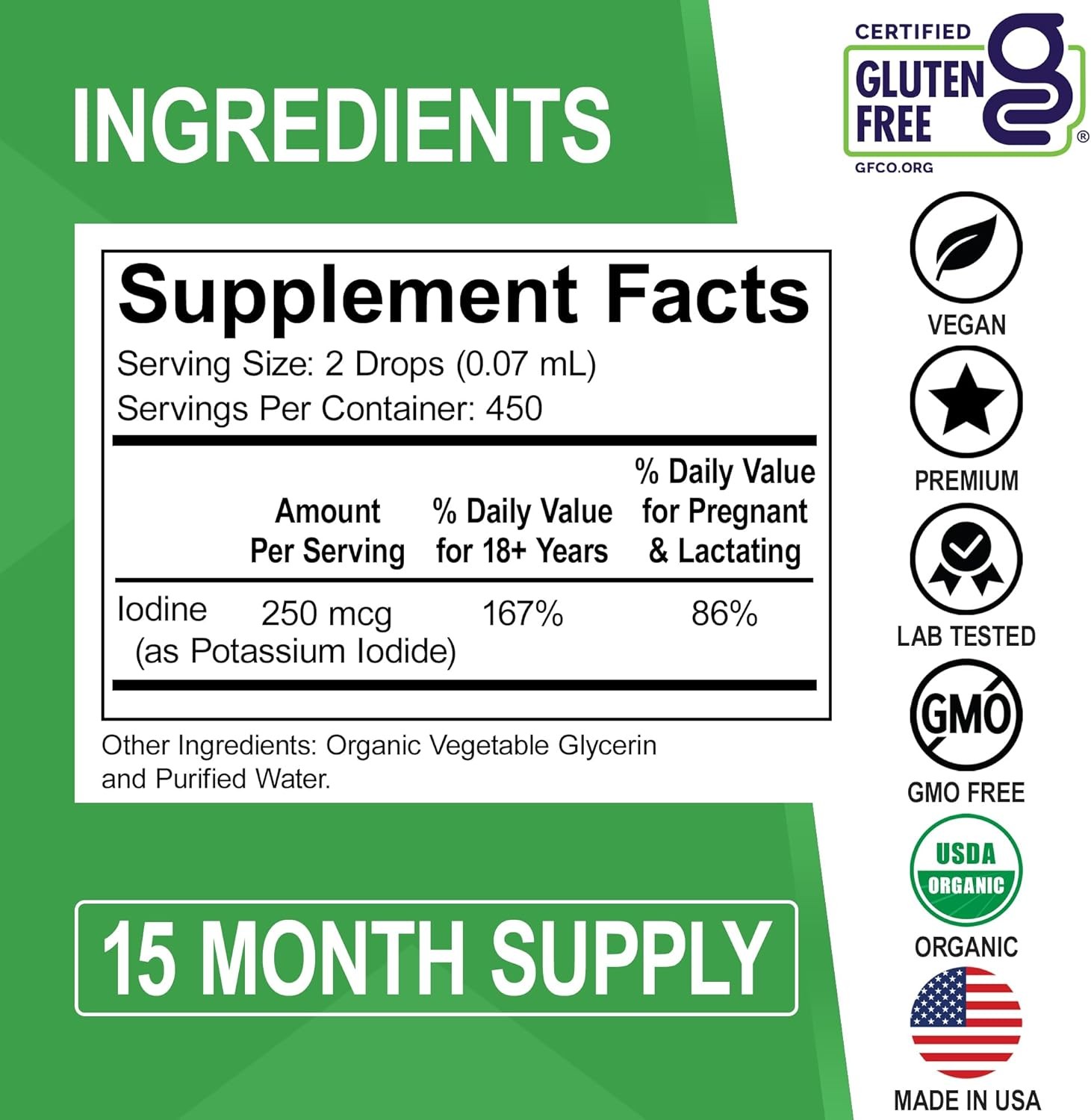 Iodine Liquid Drops Potassium Iodide – 1 Year Supply Pure Clear Organic Iodine D