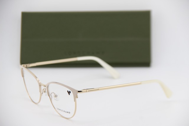 NEW LONGCHAMP LO 2120 260 WHITE GOLD GUNMETAL EYEGLASSES FRAMES 52-18