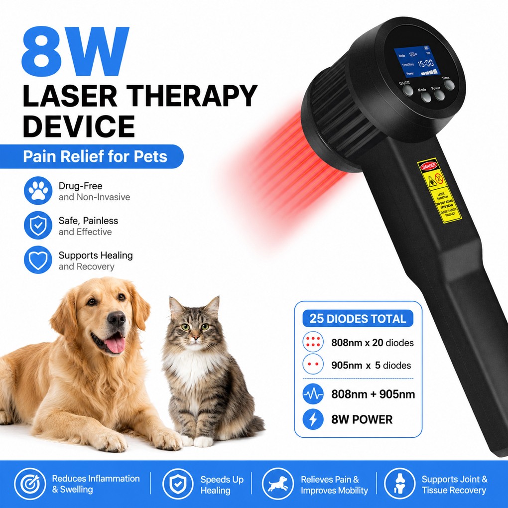 8W Cold Laser Therapy Device Pet Dog Cat Horse 808nm 905nm Pain Relief Arthritis