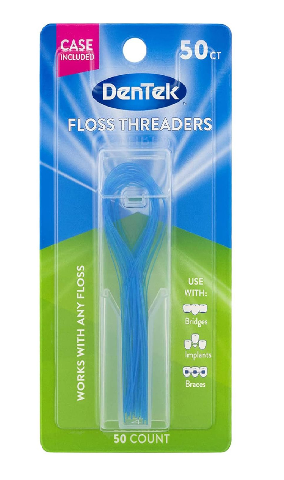 Dentek Floss Threaders | for Braces, Bridges, and Implants | 50 Count (Pack of 1