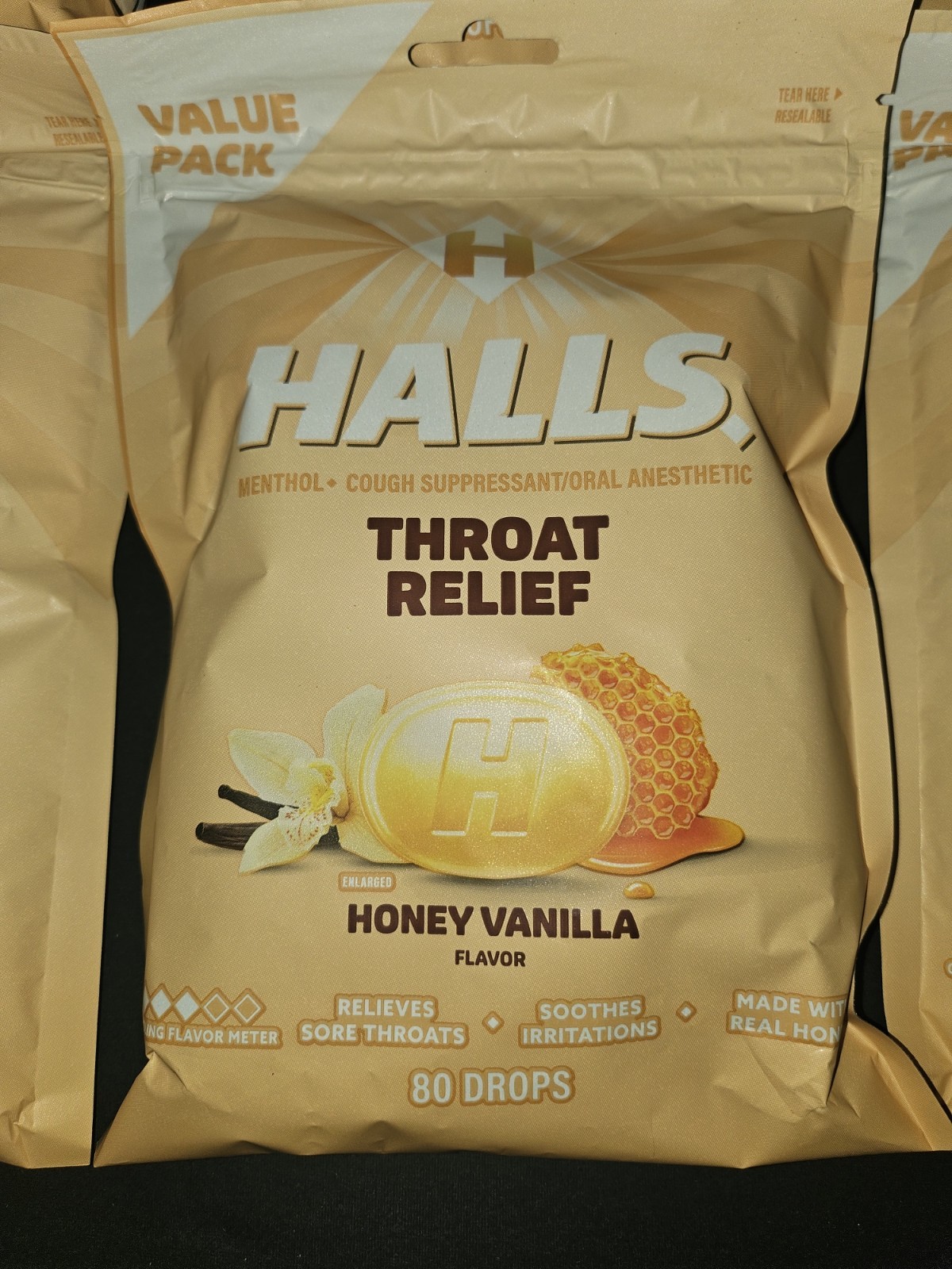 Halls Honey Vanilla Throat Soothing Menthol Cough Suppressant, 80 Count Lot Of 8