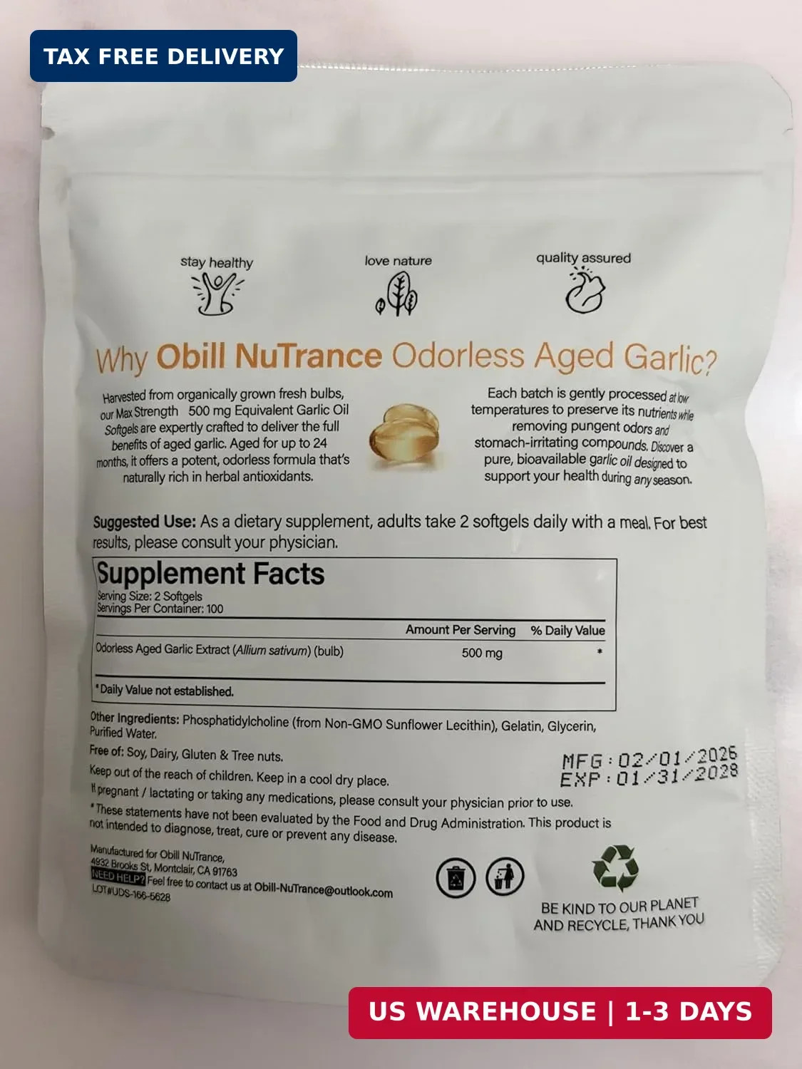 Aged Garlic Extract, 7500Mg Odorless Organic Garlic Supplements, 2 Years Aged Ga