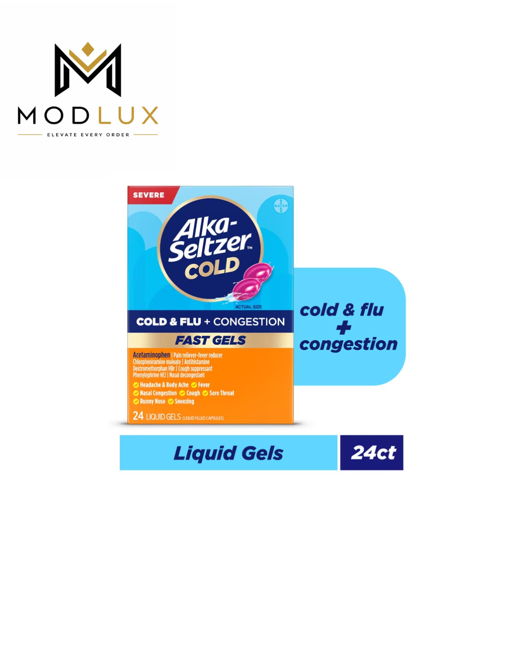 Alka-Seltzer Cold, Cold & Flu + Congestion Severe Fast Gels, 24 Count