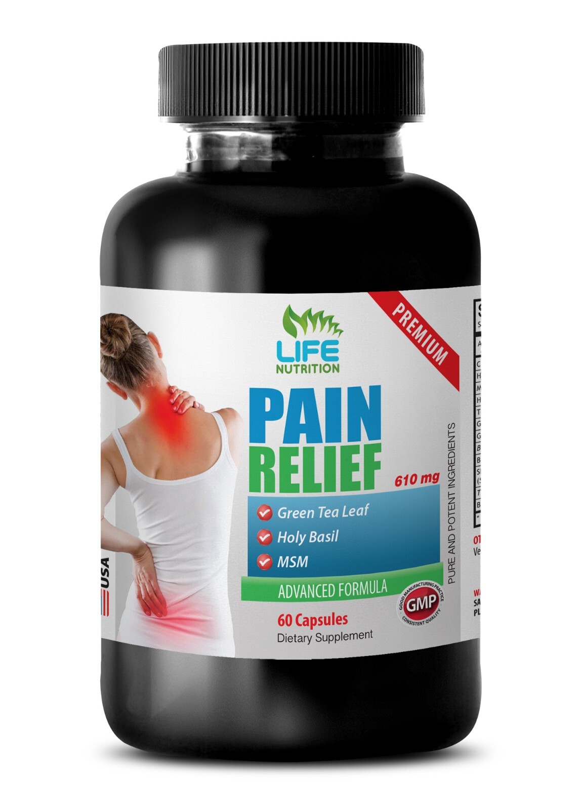 pain killer – PREMIUM PAIN RELIEF FORMULA 610MG holy basil 1 Bottle 60 Capsules