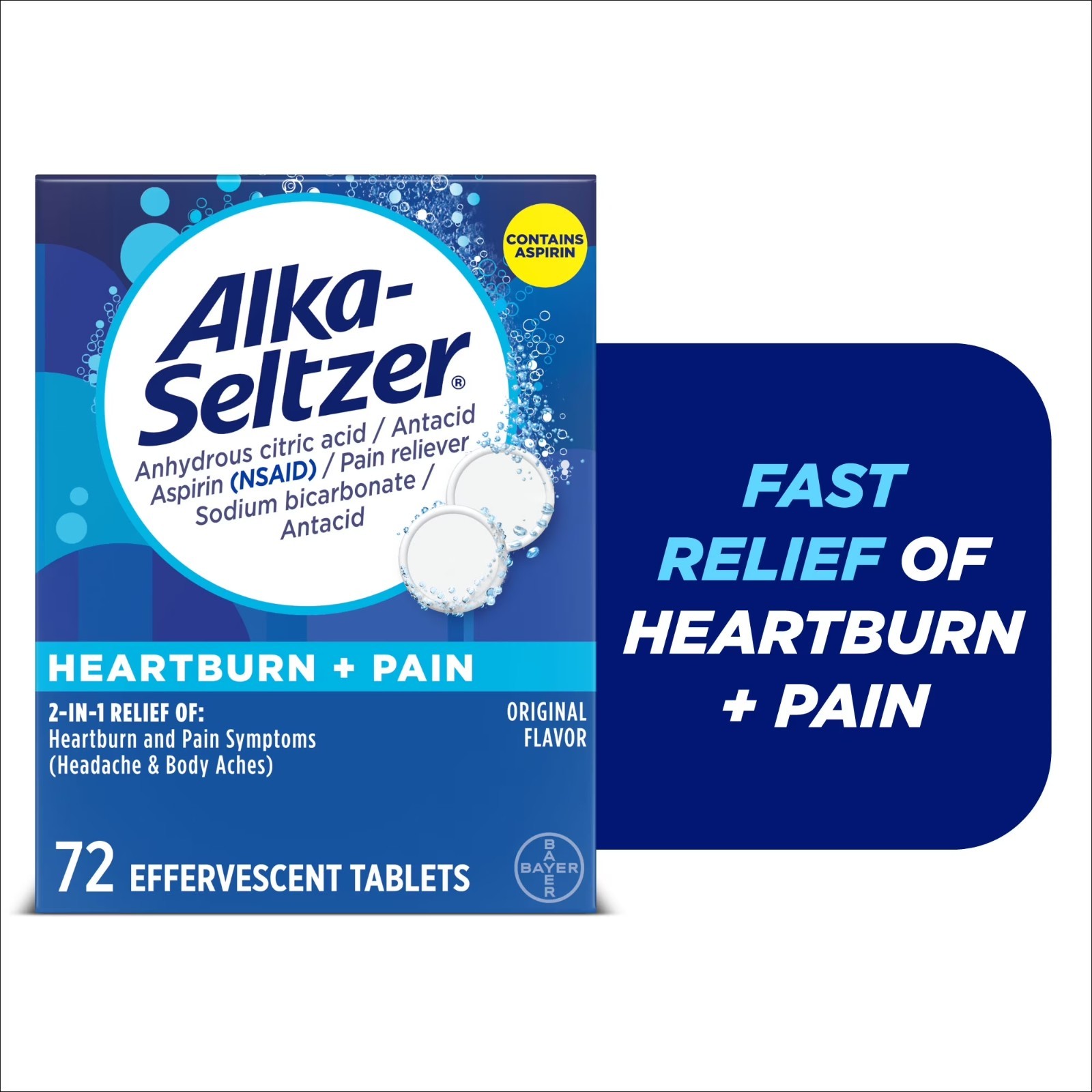 Alka-Seltzer Effervescent Tablets Original Flavor Fast Multi Symptom Relief