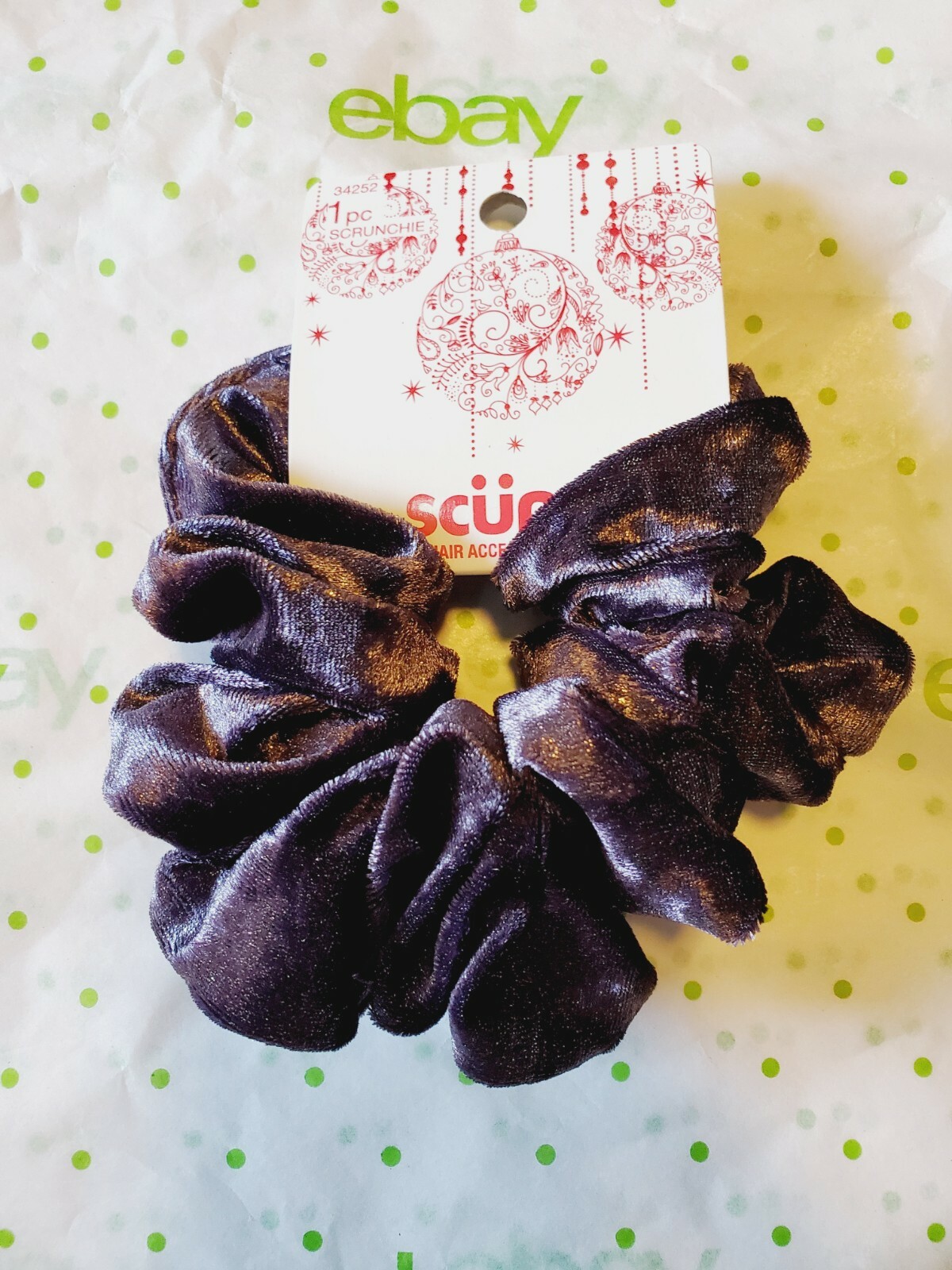 Scunci Jumbo Scrunchie Dark Purple Metallic The Big One Soft Velvet Feel New