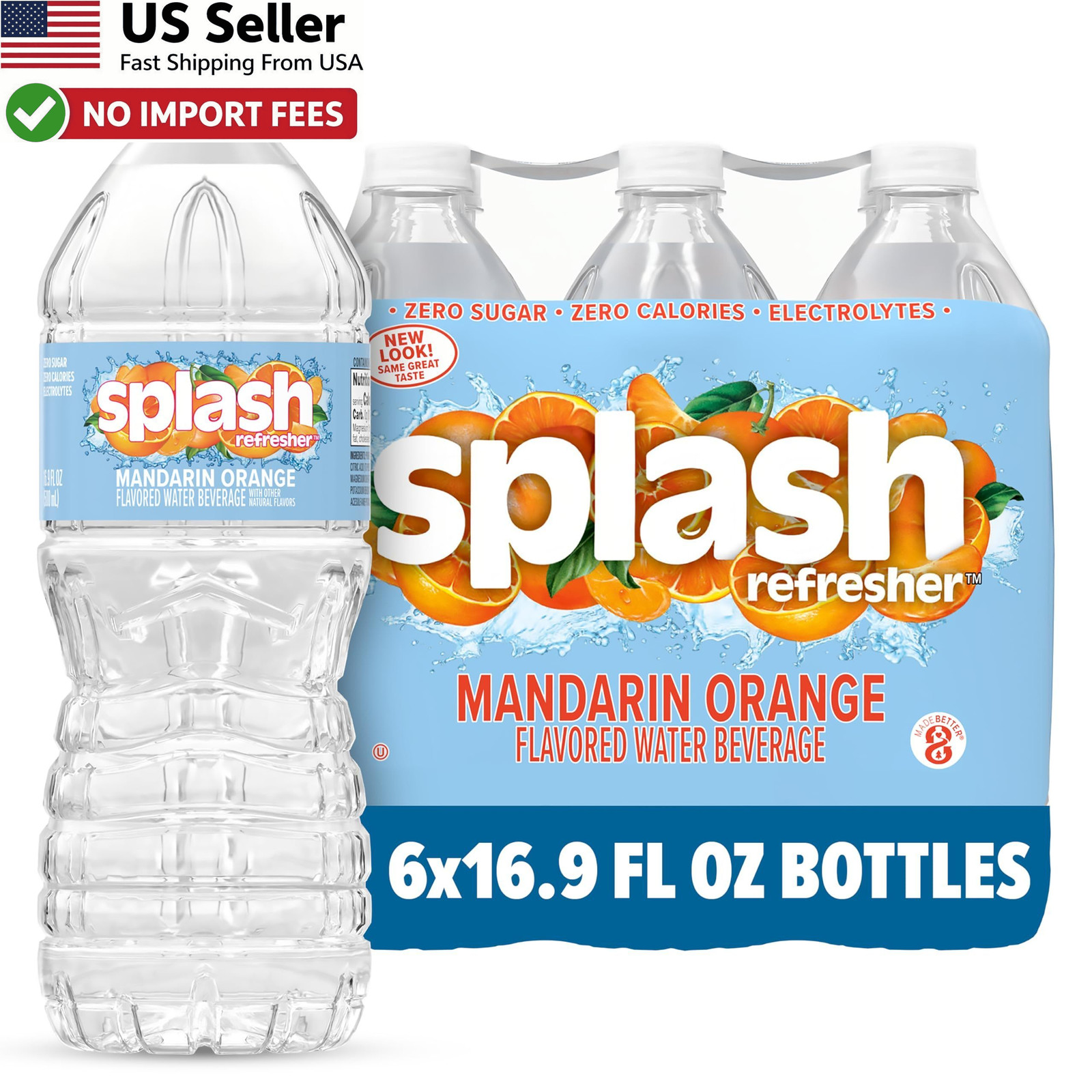 Splash Refresher Mandarin Orange Flavored Water 16.9 Oz 6-Pack Zero Sugar FRM US