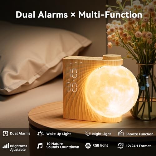 Sunrise Alarm Clocks for Heavy Sleepers,Night Lamp Clocks for New Woodgrain