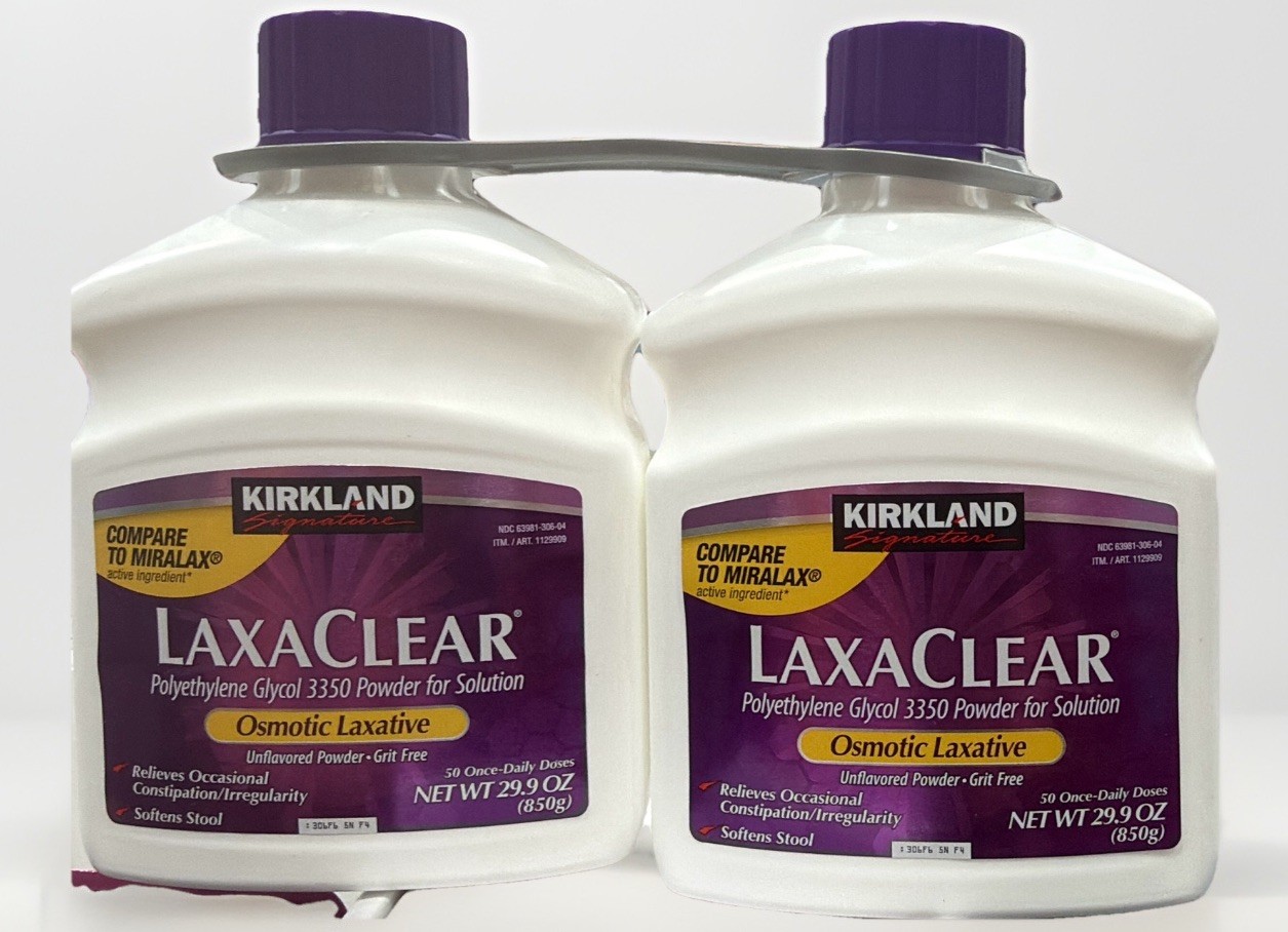 Laxative Polyethylene Glycol – Kirkland Signature LaxaClear 100 Doses VS MiraLAX