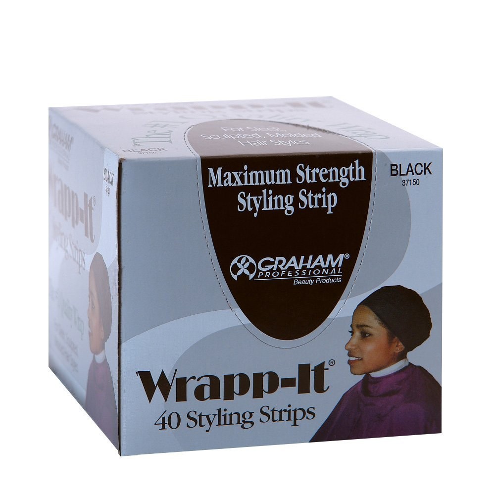Wrapp-it Styling Strips for Natural Hair Wrap and 40 Count (Pack of 1), Black