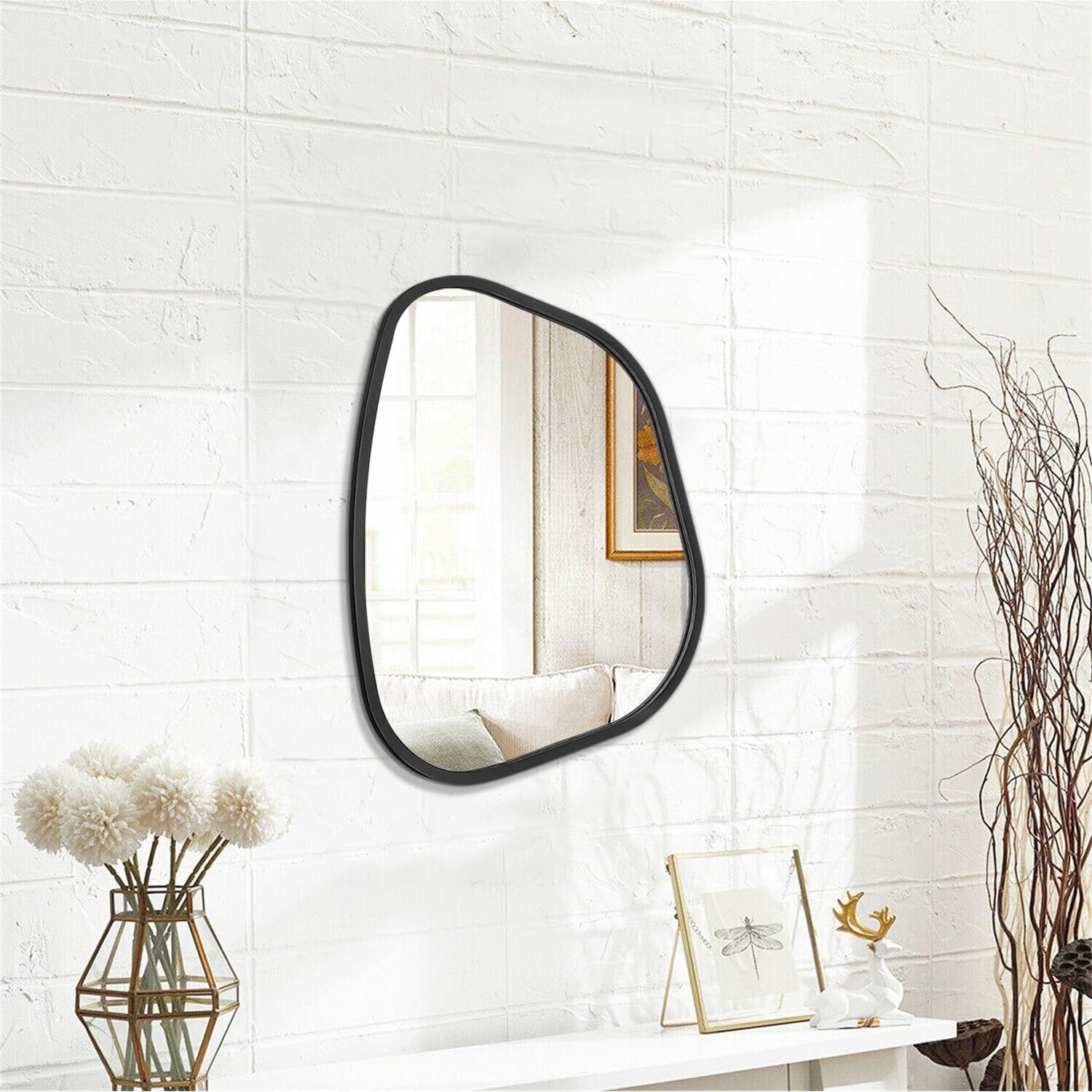 Black Asymmetrical Mirror Irregular Oval Wall Mirror Modern Wood Frame Unique…