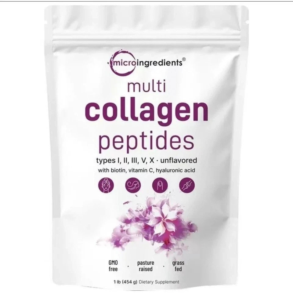 Multi Collagen Peptides Powder 1LB Hydrolyzed Type I II III V X Hair Skin Nail