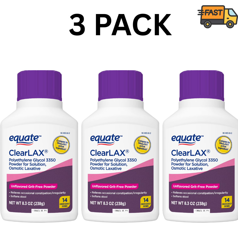 Equate ClearLAX PEG 3350 Powder Unflavored 14 Doses Stool Softener 3 Pack