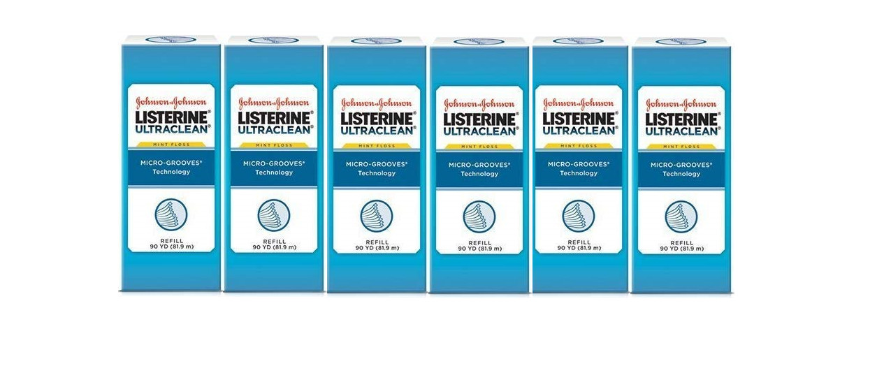 Listerine Ultraclean Mint flavored dental floss 90 YARD SPOOL 6PK (No Dispenser)