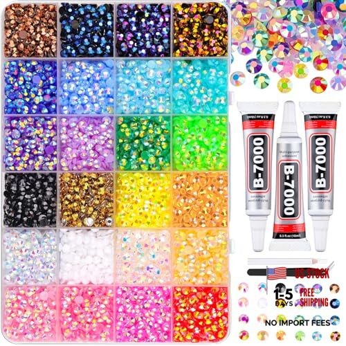 9000Pcs Resin Jelly Rhinestones Large Pack + 3Pcs Glue Jelly Multicolored 5mm