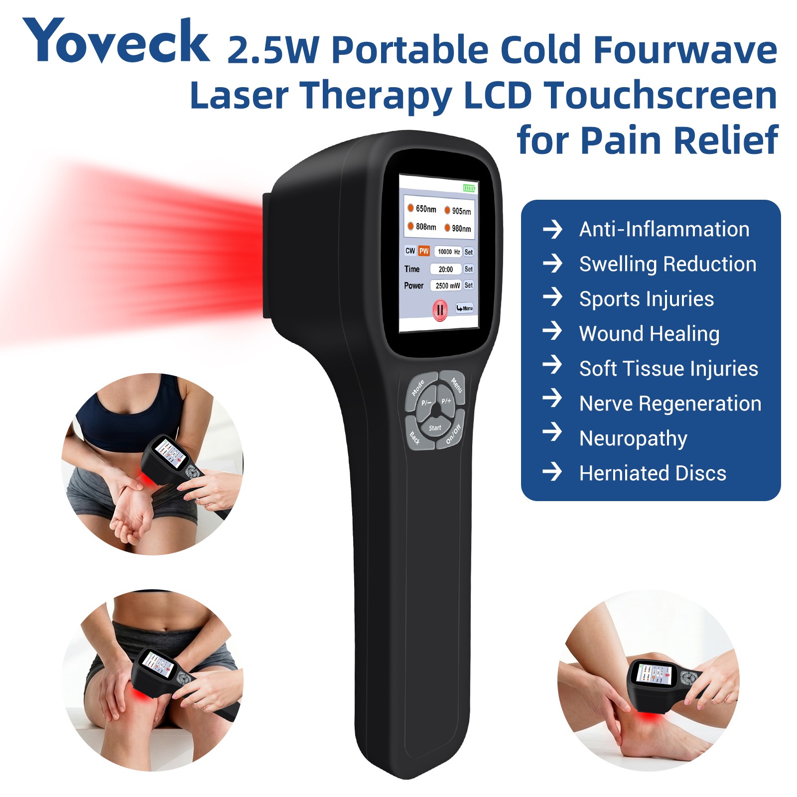 2.5W FourWave Laser Therapy Device Touchscreen 25 Diodes Human & Pet Pain Relief
