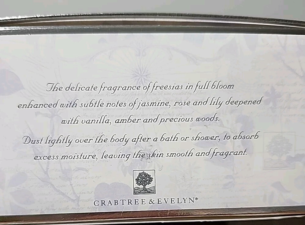 Crabtree & Evelyn Dusting Bath Powder Freesia English Floral & Puff 3.4 oz NIB