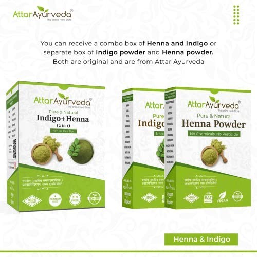 Attar Ayurveda Black Hair Dye Henna Indigo Powder Combo 200g Each Pack of 2